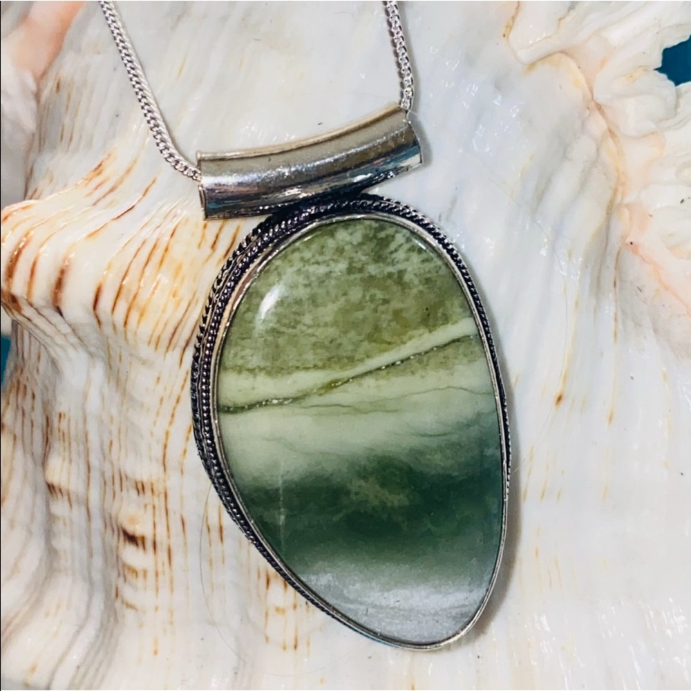 Green Stone Teardrop Pendant Set in Sterling Silver